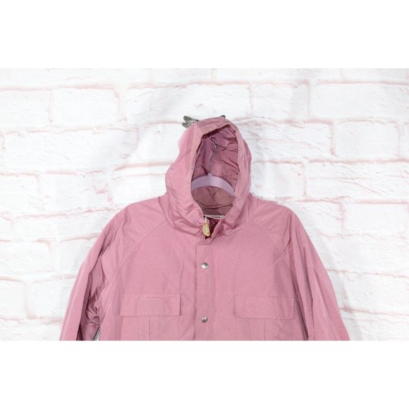 Vintage LL Bean Pink Nylon Lined Hooded Snaps Button Jacket Size L - Picture 2 of 9